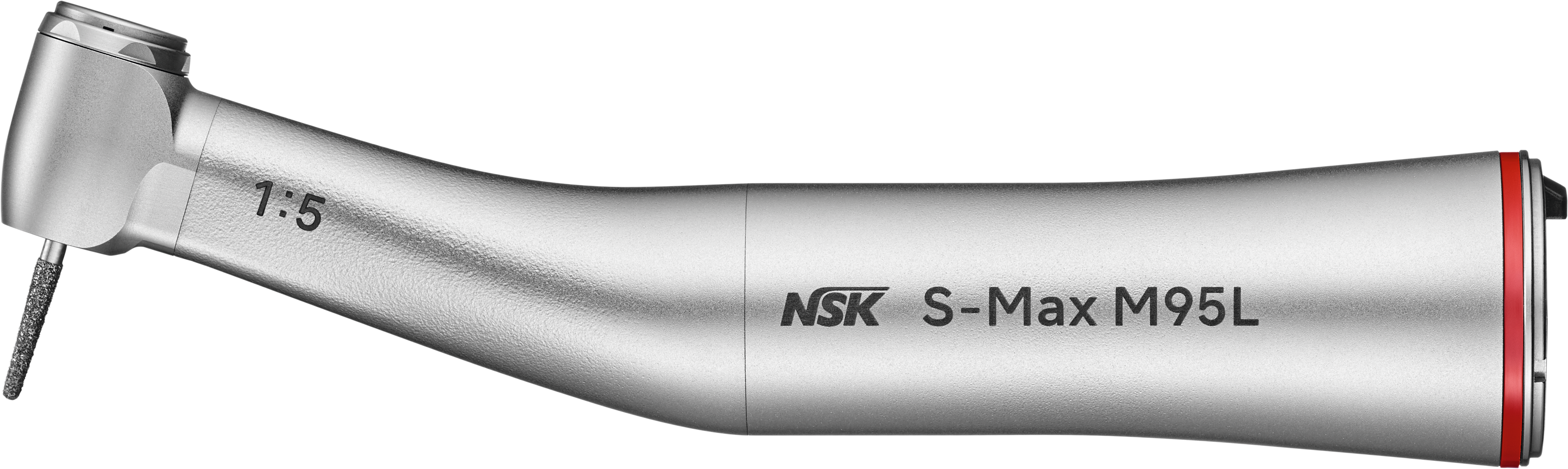 NSK S-Max M95L, Schnelllauf-Winkelstück mit Licht, rot 1:5 4-fach Spray, für FG-Bohrer Ø 1,6mm, Edelstahlkörper, Keramik-Kugellager