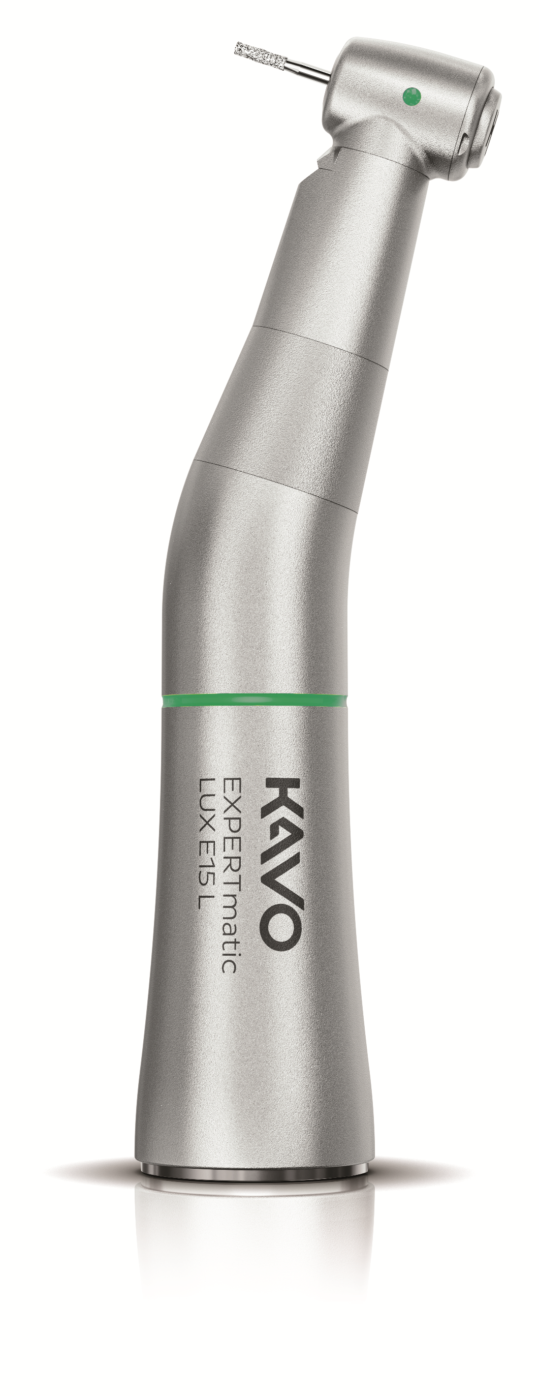 KaVo EXPERTmatic E15L, Winkelstück mit Licht, grün 5,4:1 Druckknopfspannung für Wkst.-Bohrer, Innensprayführung, Schmutzabweiser